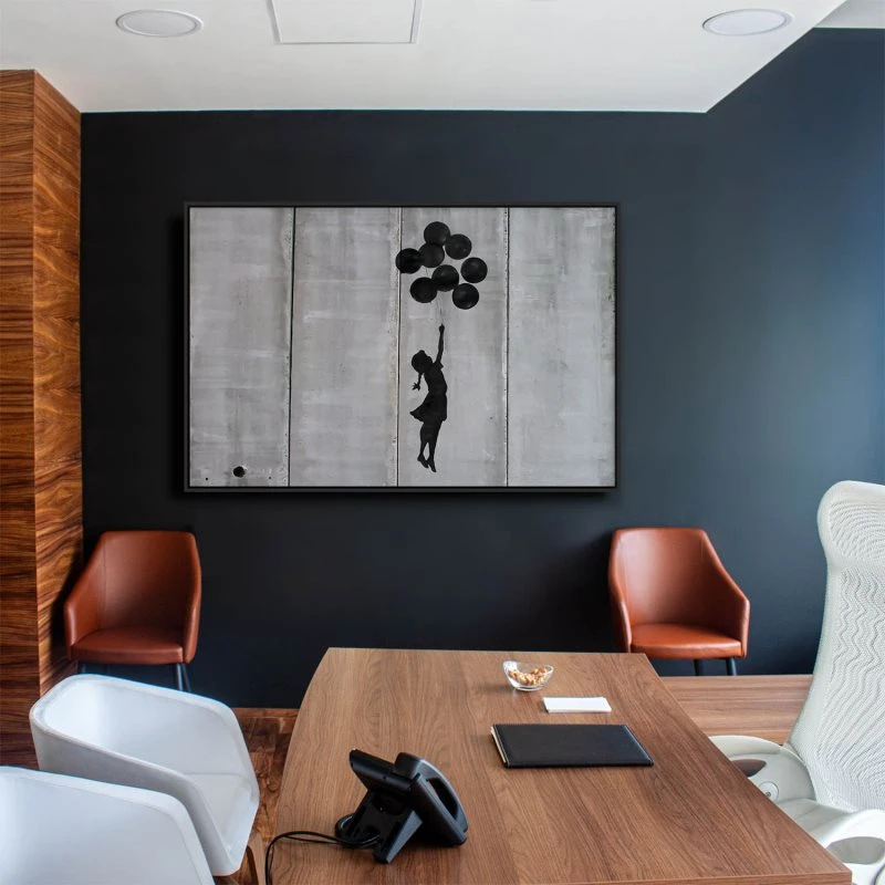 Banksy Girl with ballons im schwarzen Bilderrahmen, 160x120cm