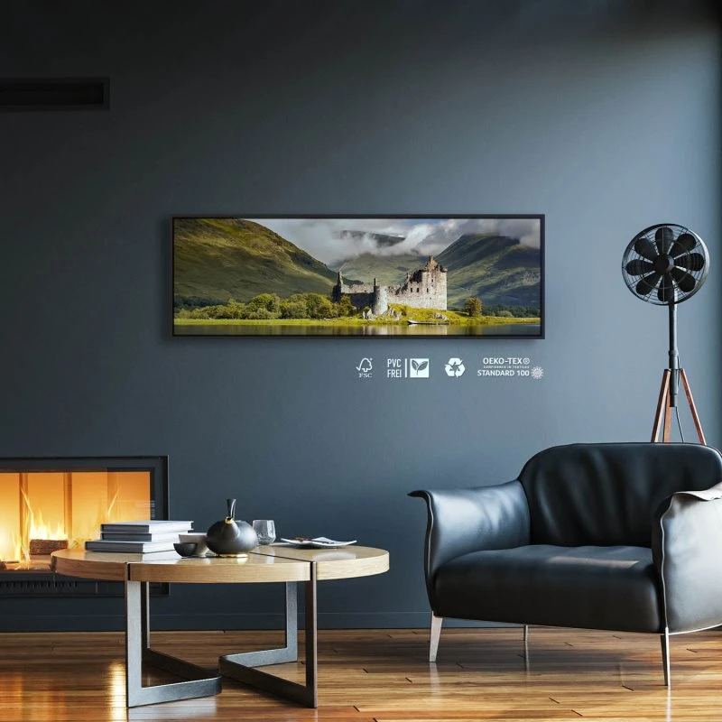 Berge & Gebirge Kilchurn Castle Schottland im schwarzen Bilderrahmen, 150x50cm