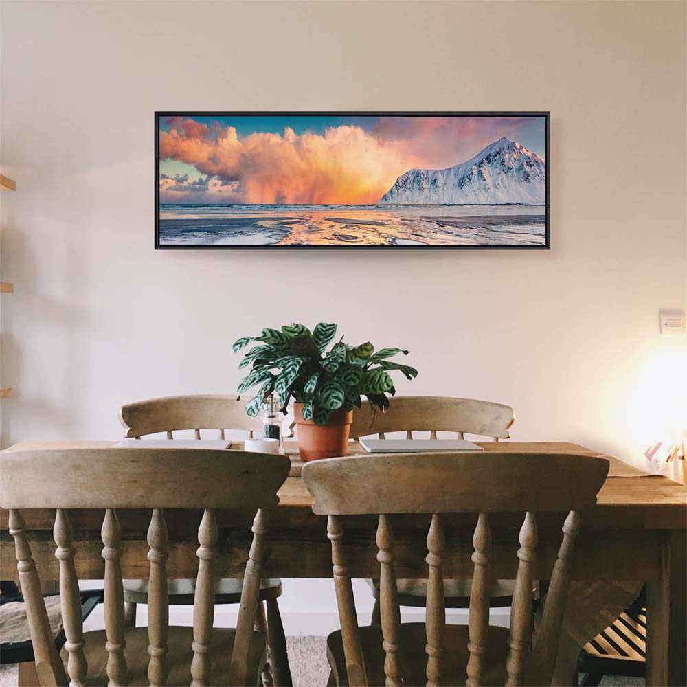 Berge & Meer Norwegen, Skagsanden beach im schwarzen Bilderrahmen, 120x60cm