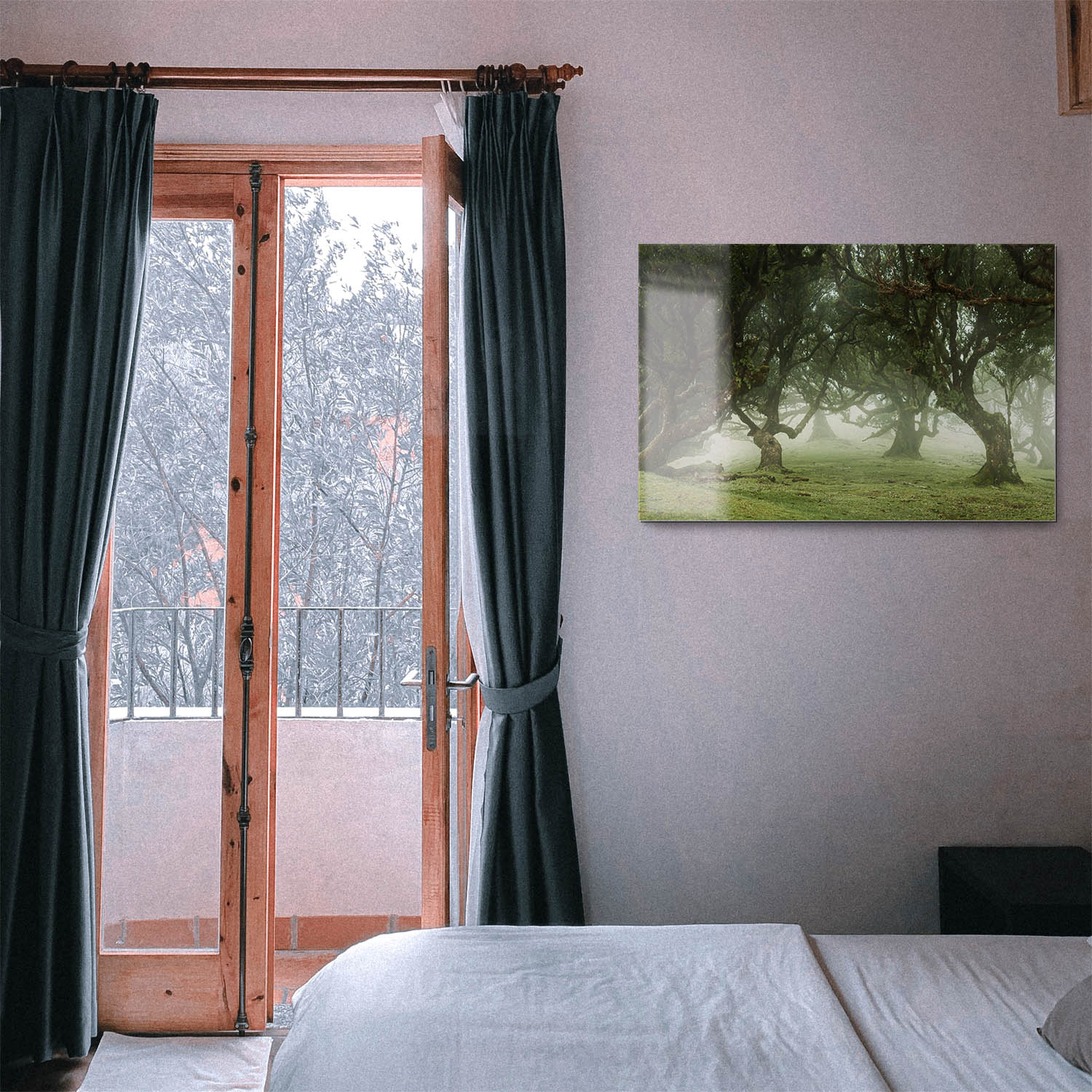 Wald & Bäume Nebel Gestalten als Acrylglasverbund Bild 180x90cm