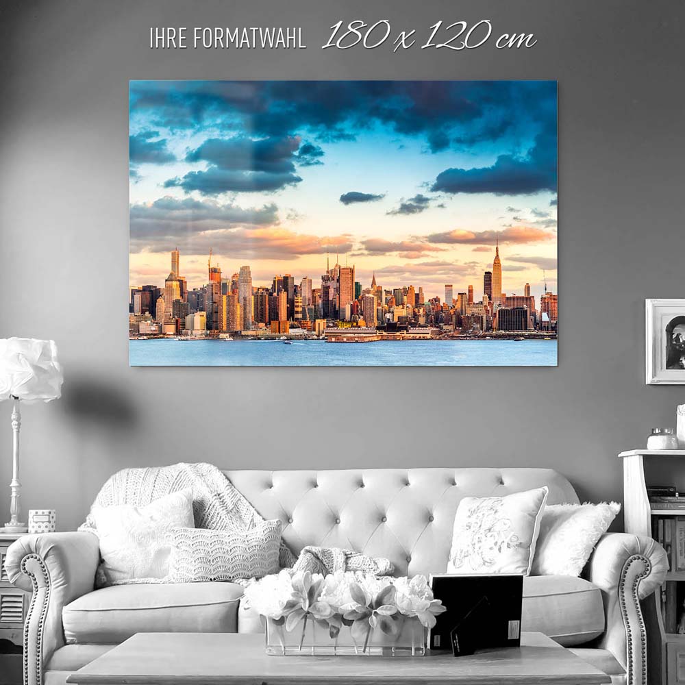 Skyline Panorama von New York als Acrylglasverbund Bild 180x120cm