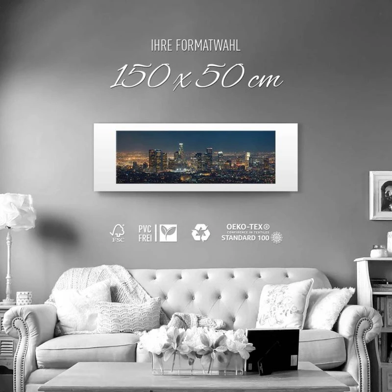Skyline Los Angeles Nachts als Leinwand Bild 150x50cm
