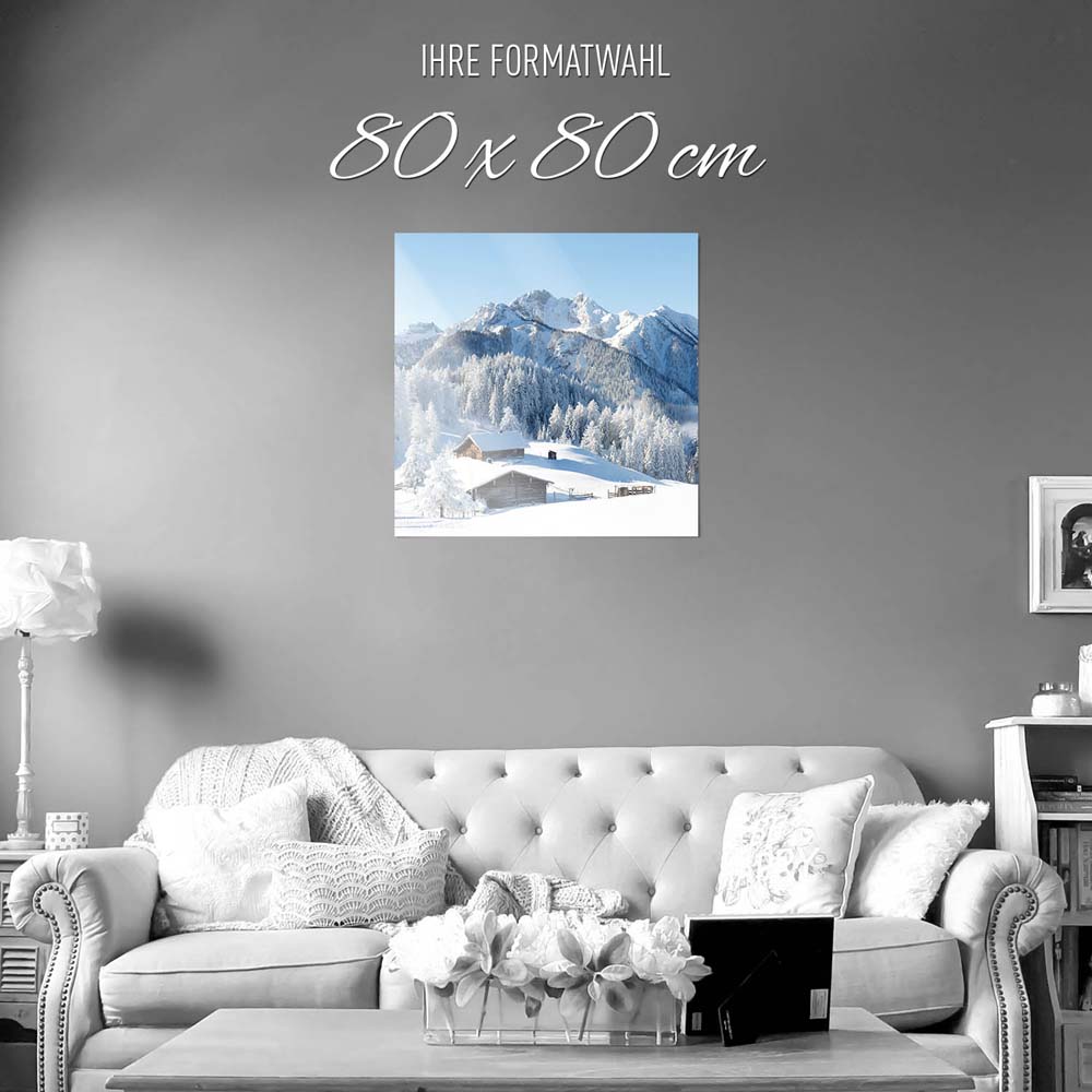 WandPoster Berge & Gebirge Winterpanorama mit Hütte, 80x80cm