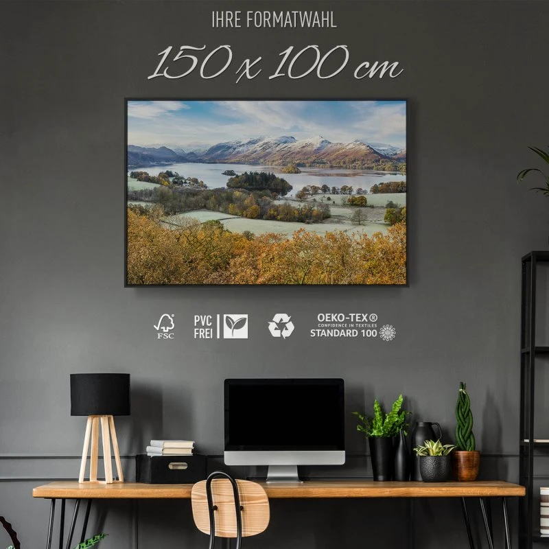 Berge & Gebirge Derwent Water England im schwarzen Bilderrahmen, 150x100cm