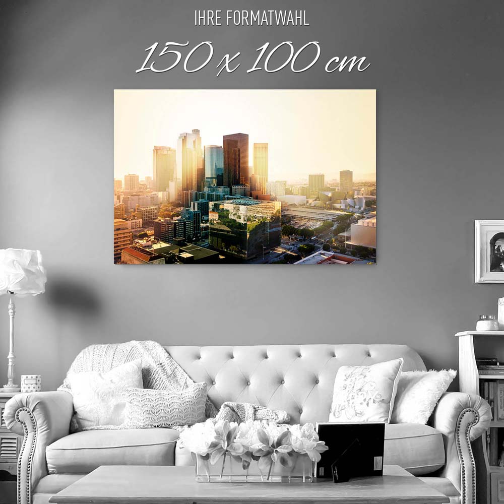 Skyline Los Angeles Sunset als XXL Alu-Dibond Bild 150x100cm