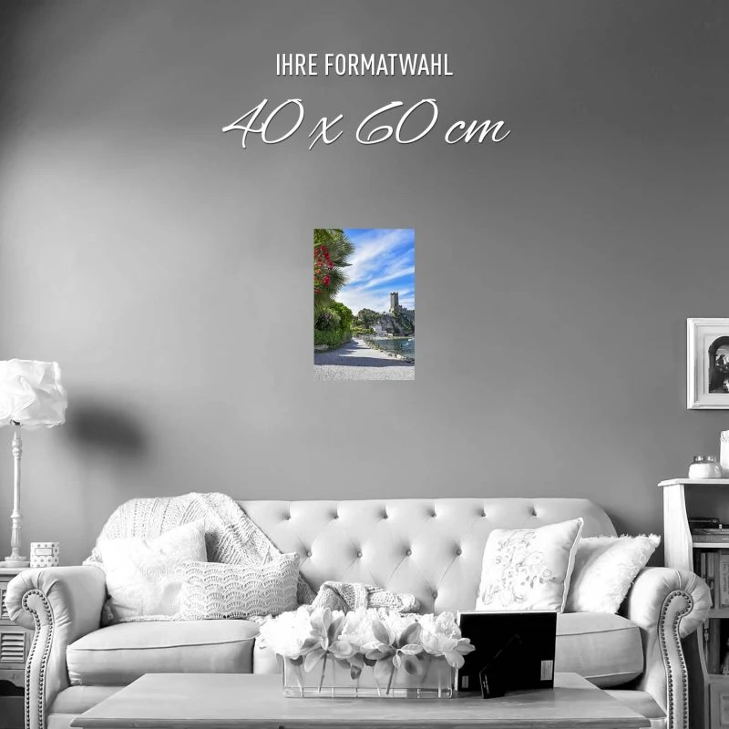 Poster 40x60cm im Hochformat, Gardasee Malcesine Strand & Meer