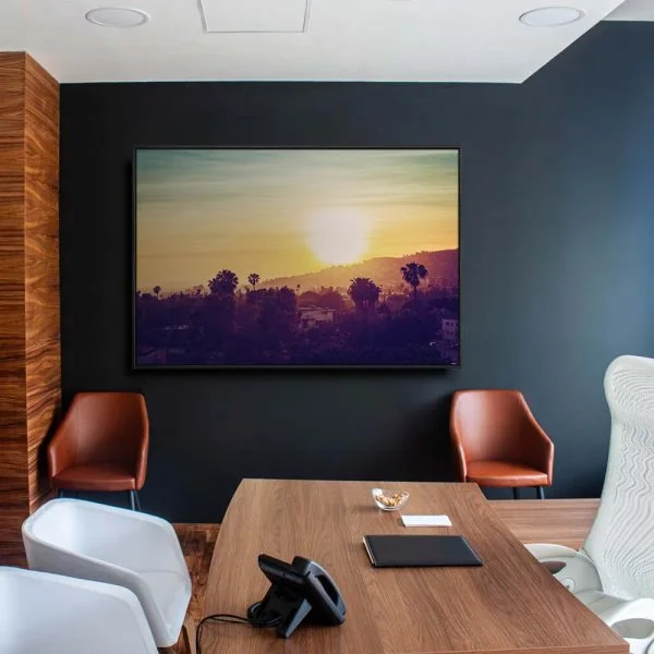 Skyline Los Angeles sunset im schwarzen Bilderrahmen, 180x120cm