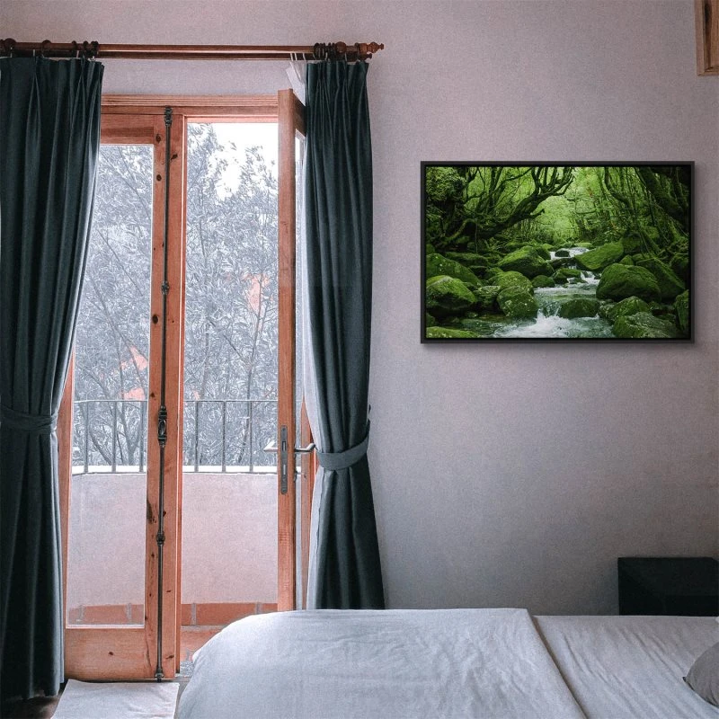 Flüsse & Seen Japan Waldbach im schwarzen Bilderrahmen, 60x40cm