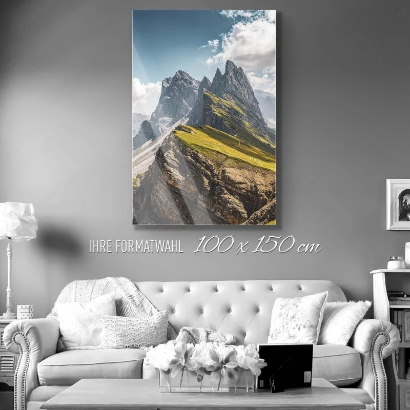 Berge & Gebirge im XXL Hochformat, Dolomiten Geisslergruppe als Acrylglasbild 100x150cm