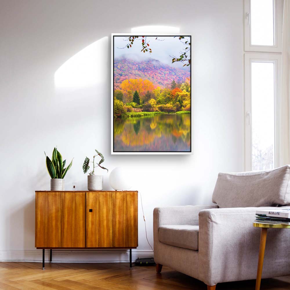 Wald & Bäume Lake Grza Serbien im weißen Bilderrahmen, 150x50cm