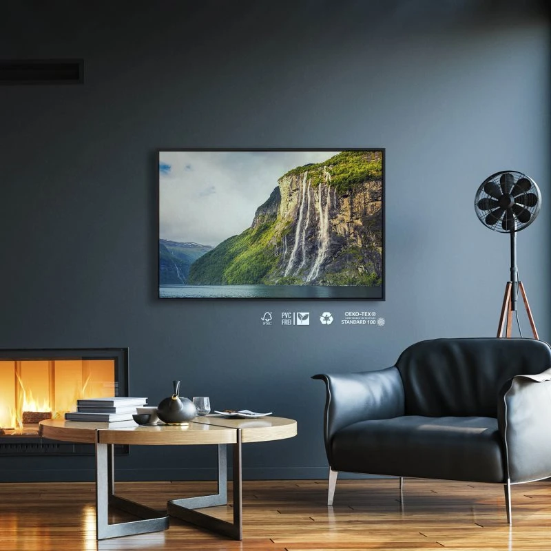 Wasserfall Seven Sisters im schwarzen Bilderrahmen, 90x60cm