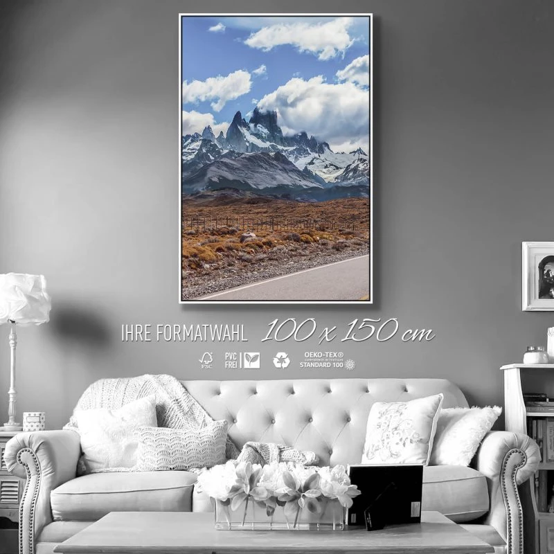 Berge & Gebirge im Hochformat 100x150cm Fitz Roy mit weißen Bilderrahmen