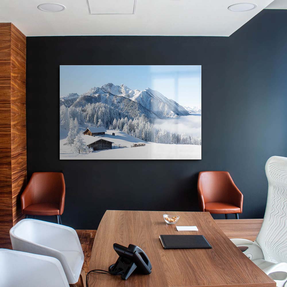 Berge & Gebirge Winterpanorama mit Hütte als Acrylglasverbund Bild 180x120cm