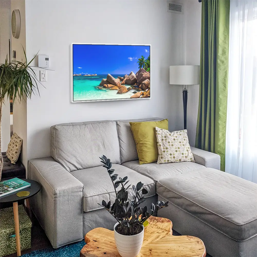 Strand & Meer Insel Praslin Seychellen im weißen Bilderrahmen, 120x60cm
