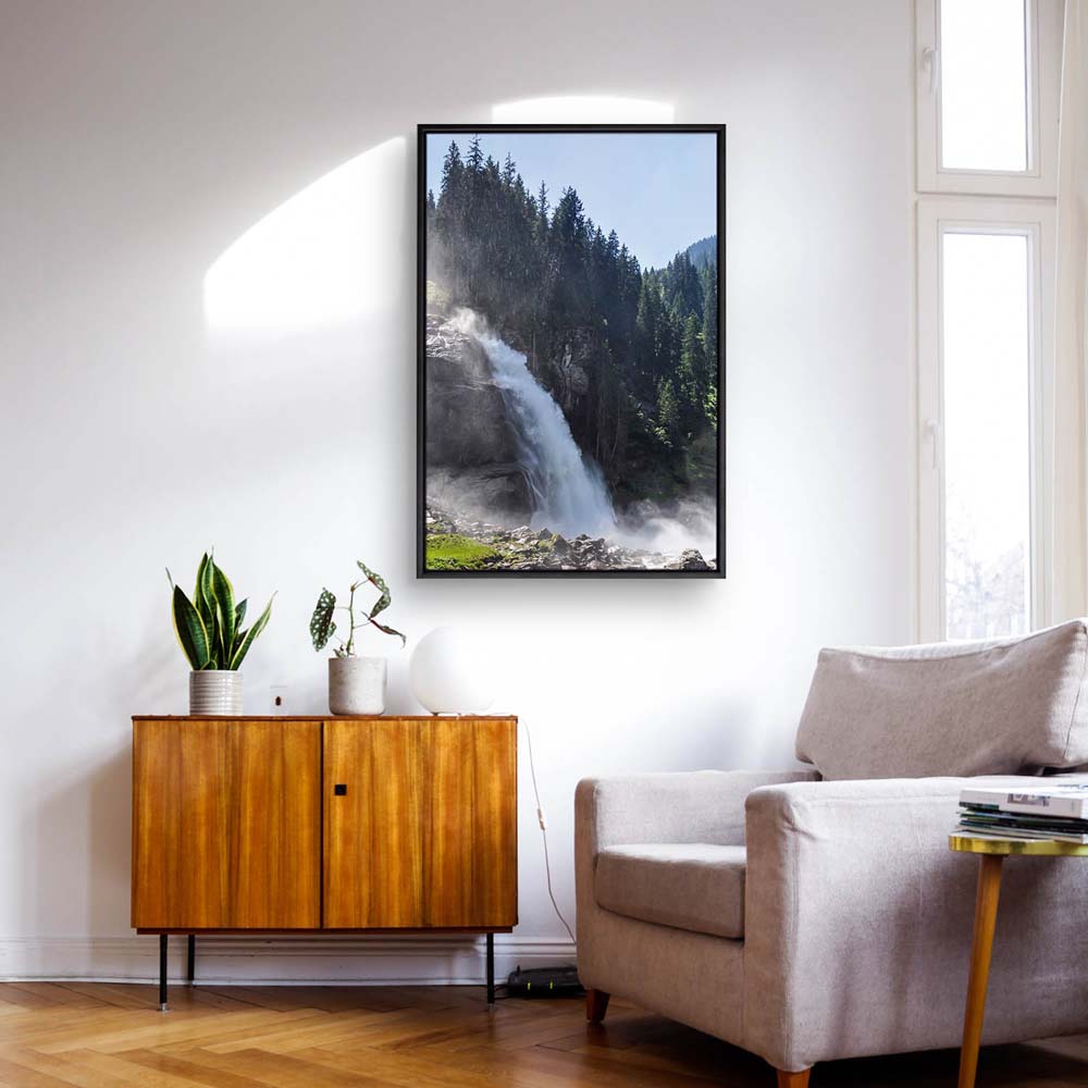 Wald & Bäume Krimmler Wasserfälle im schwarzen Bilderrahmen, 120x60cm