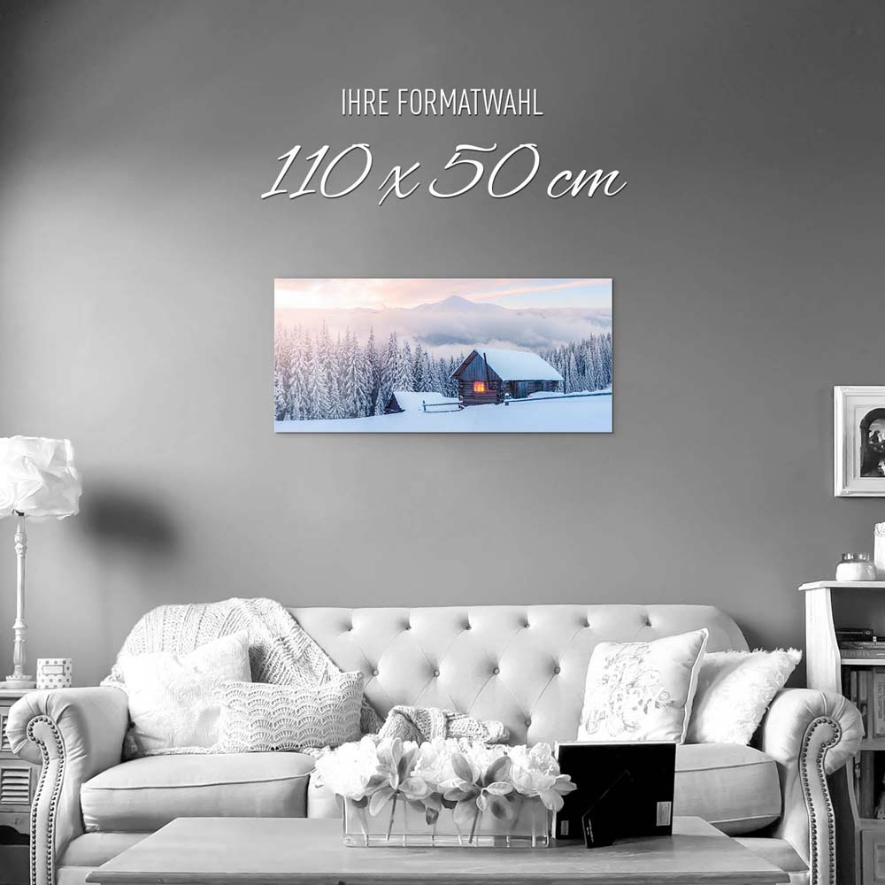Berge & Gebirge Winterhütte als Acrylglasverbund Bild 110x50cm