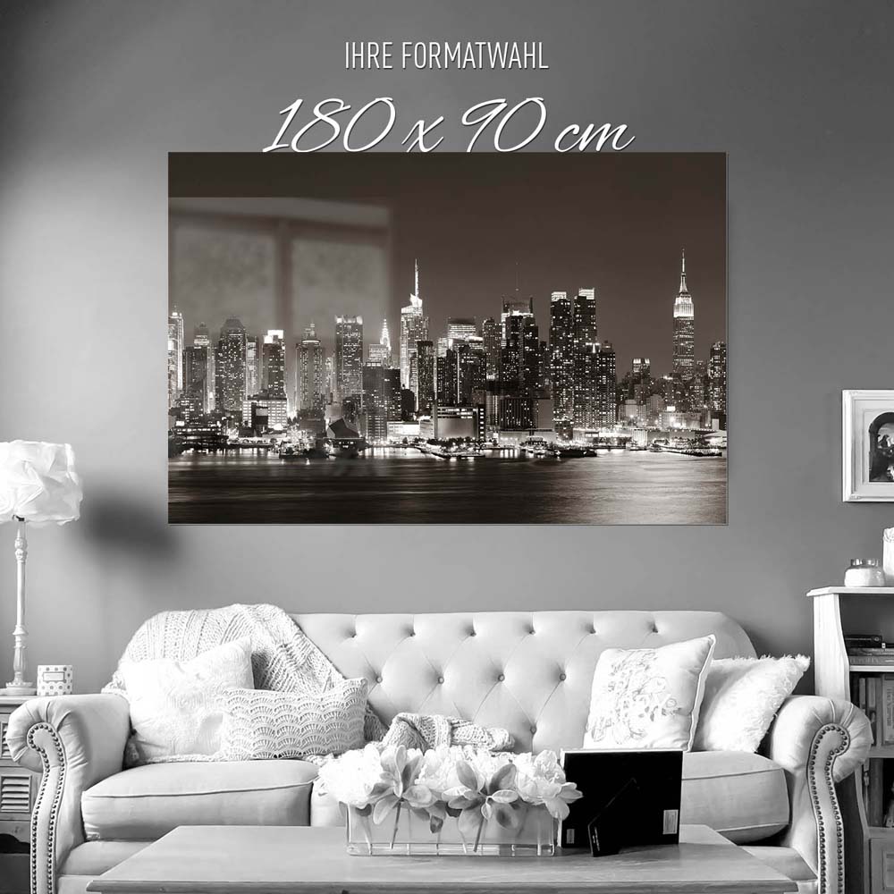 Skyline New York nachts als Acrylglasverbund Bild 180x90cm