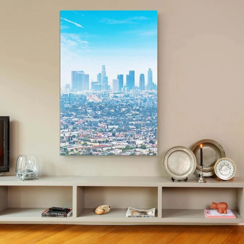 Alu-Dibond Bild im Hochformat, Skyline Los Angeles Panorama 60x90cm