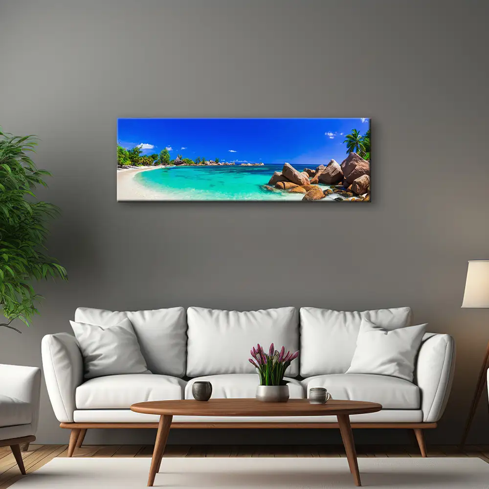 Keilrahmenbild 150x50cm, Strand & Meer Insel Praslin Seychellen