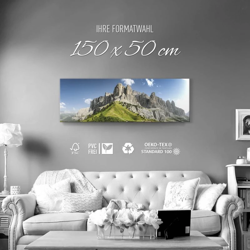 Keilrahmenbild 150x50cm, Berge & Gebirge Dolomiten Panorama