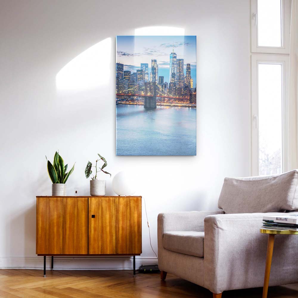 Acrylglasbild Skyline, Brooklyn Brigde Night, 110x50cm groß