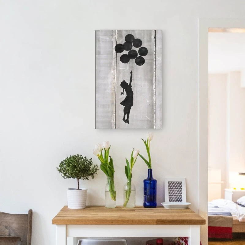 XXL Banksy Alu-Dibond Bild im Hochformat 100x150cm, Motiv Girl with ballons