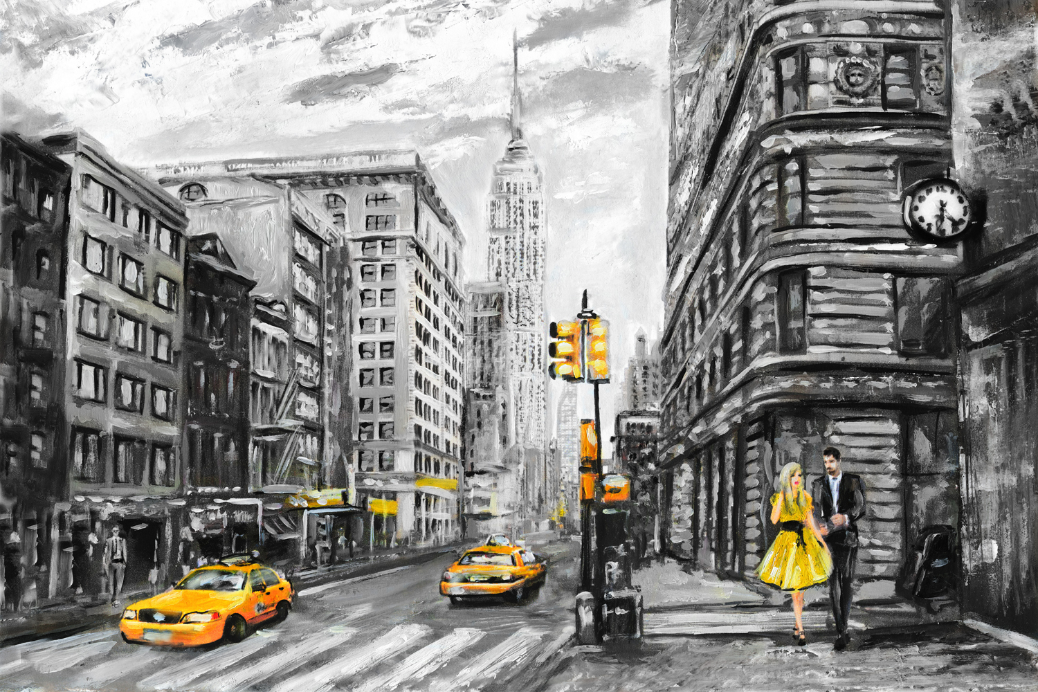 Poster 90x60cm groß, Skyline New York wie gemalt