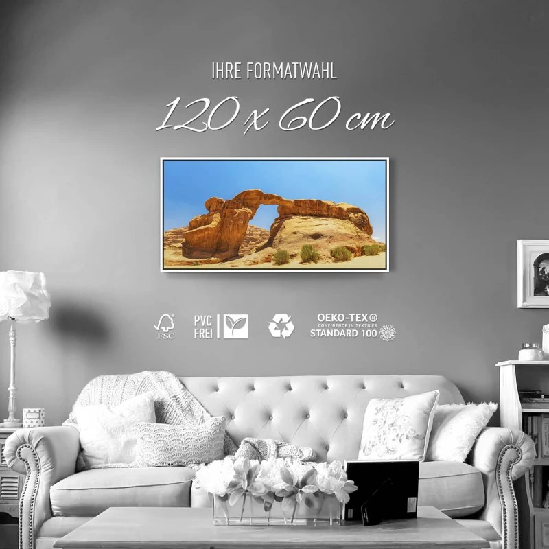 Berge & Gebirge Wadi Rum Wüste im weißen Bilderrahmen, 120x60cm