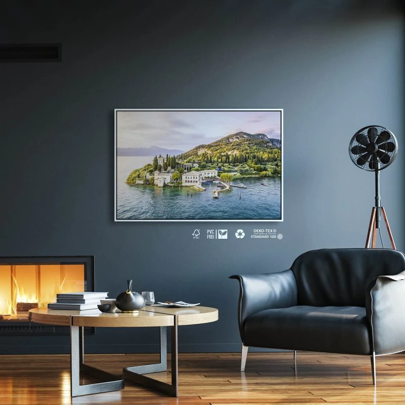 Strand & Meer Punta San Vigilio, Gardasee im weißen Bilderrahmen, 120x60cm