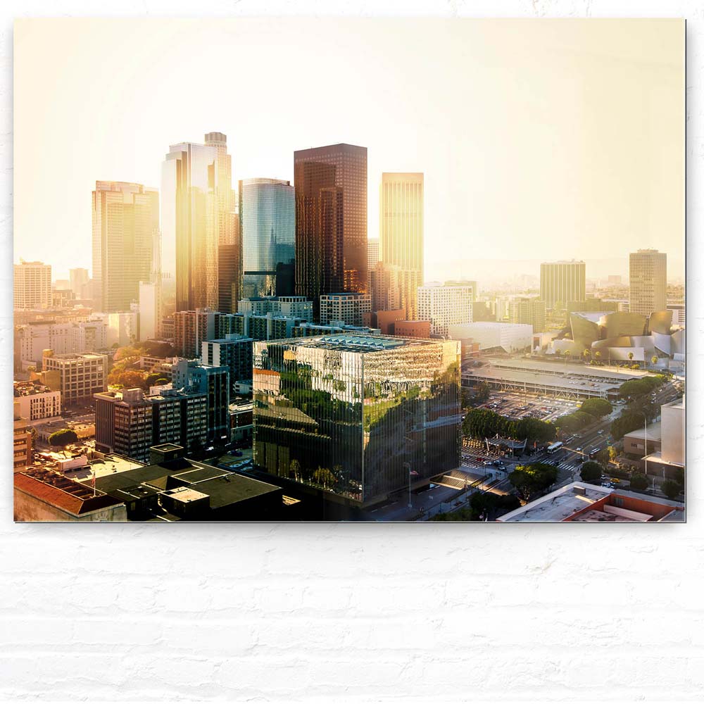 Skyline Los Angeles Sunset als Acrylglasverbund Bild 100x75cm