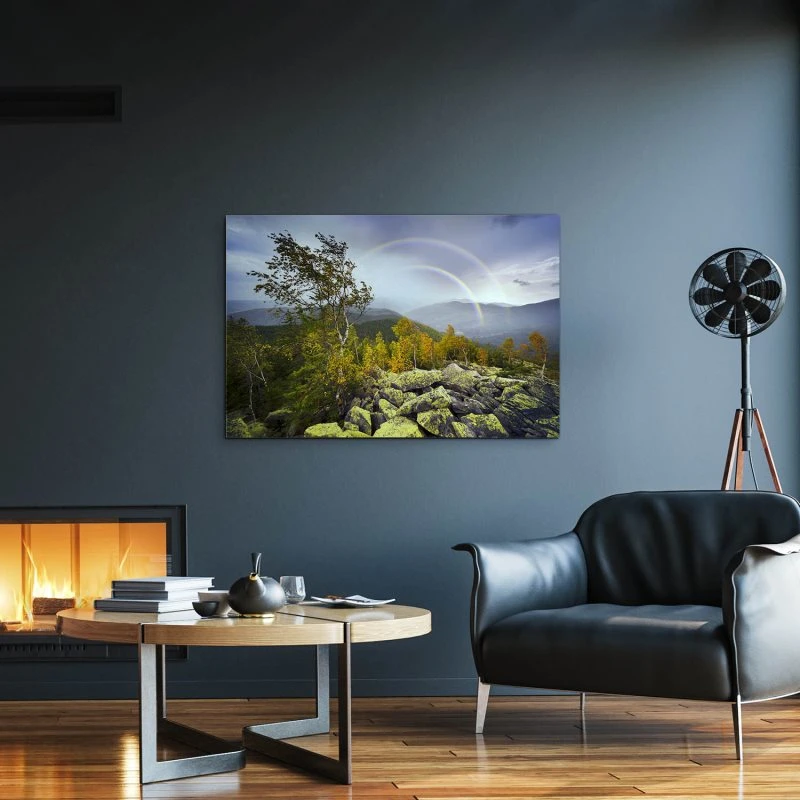Alu-Dibond Bild Regenbogen, Berge & Gebirge, 100x70cm groß
