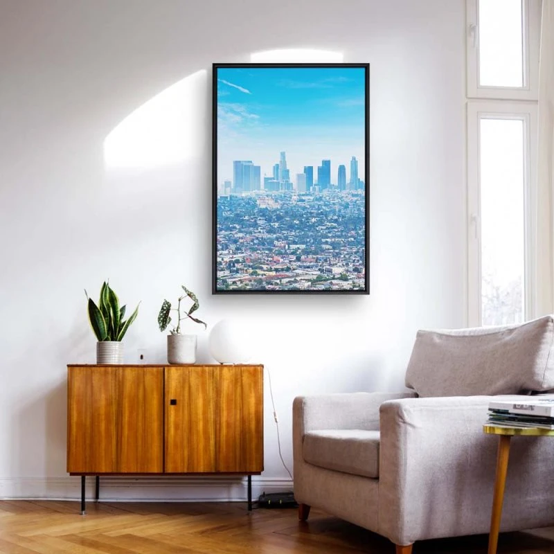 Skyline Los Angeles Panorama im schwarzen Bilderrahmen, 150x100cm