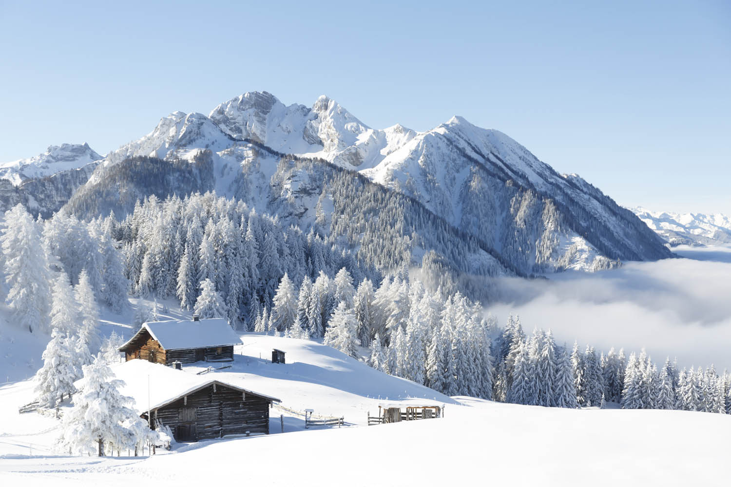 Berge & Gebirge Winterpanorama mit Hütte als Acrylglasverbund Bild 180x120cm