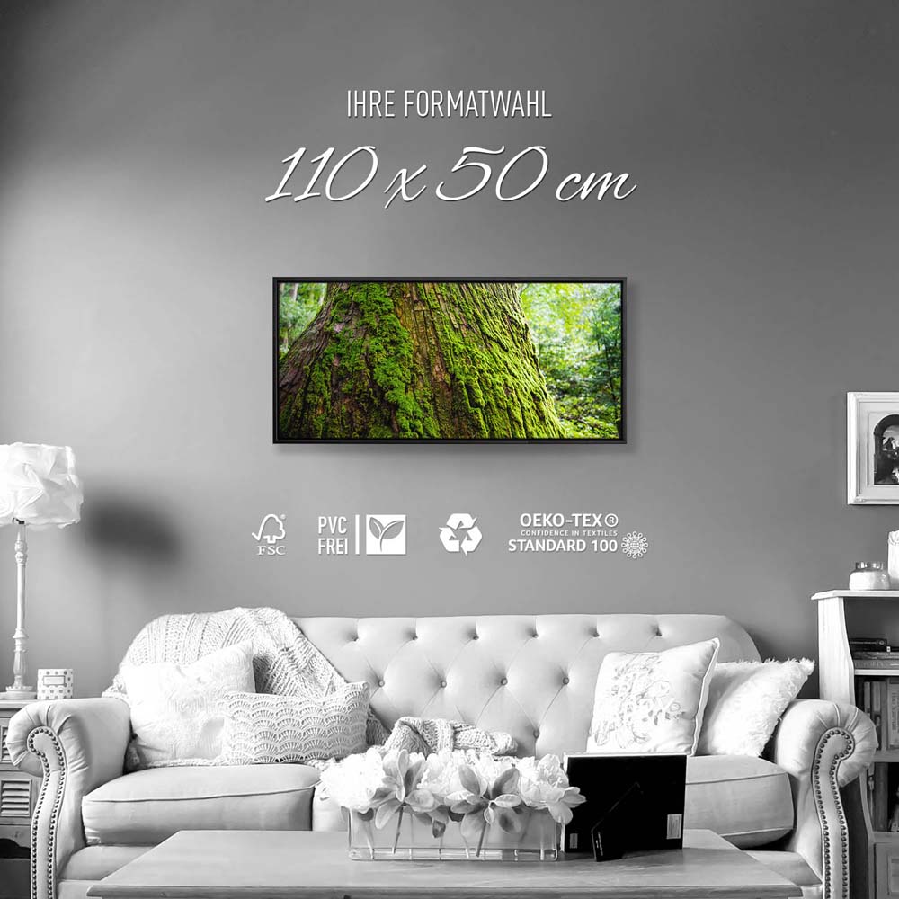 Wald & Baum Moos im schwarzen Bilderrahmen, 110x50cm