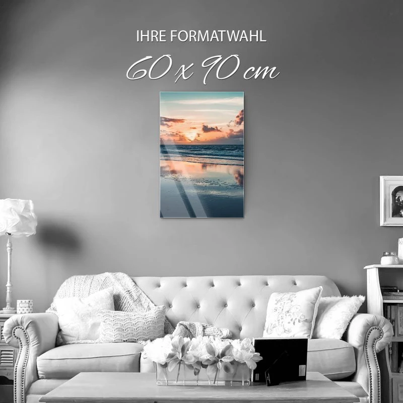 Strand & Meer Sonnenuntergang Nordsee im Hochformat als Acrylglasverbund Bild 60x90cm