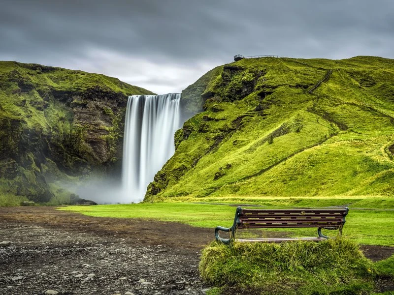 200x150cm großes Acrylglasbild, Berge & Gebirge Skogafoss Wasserfall Island