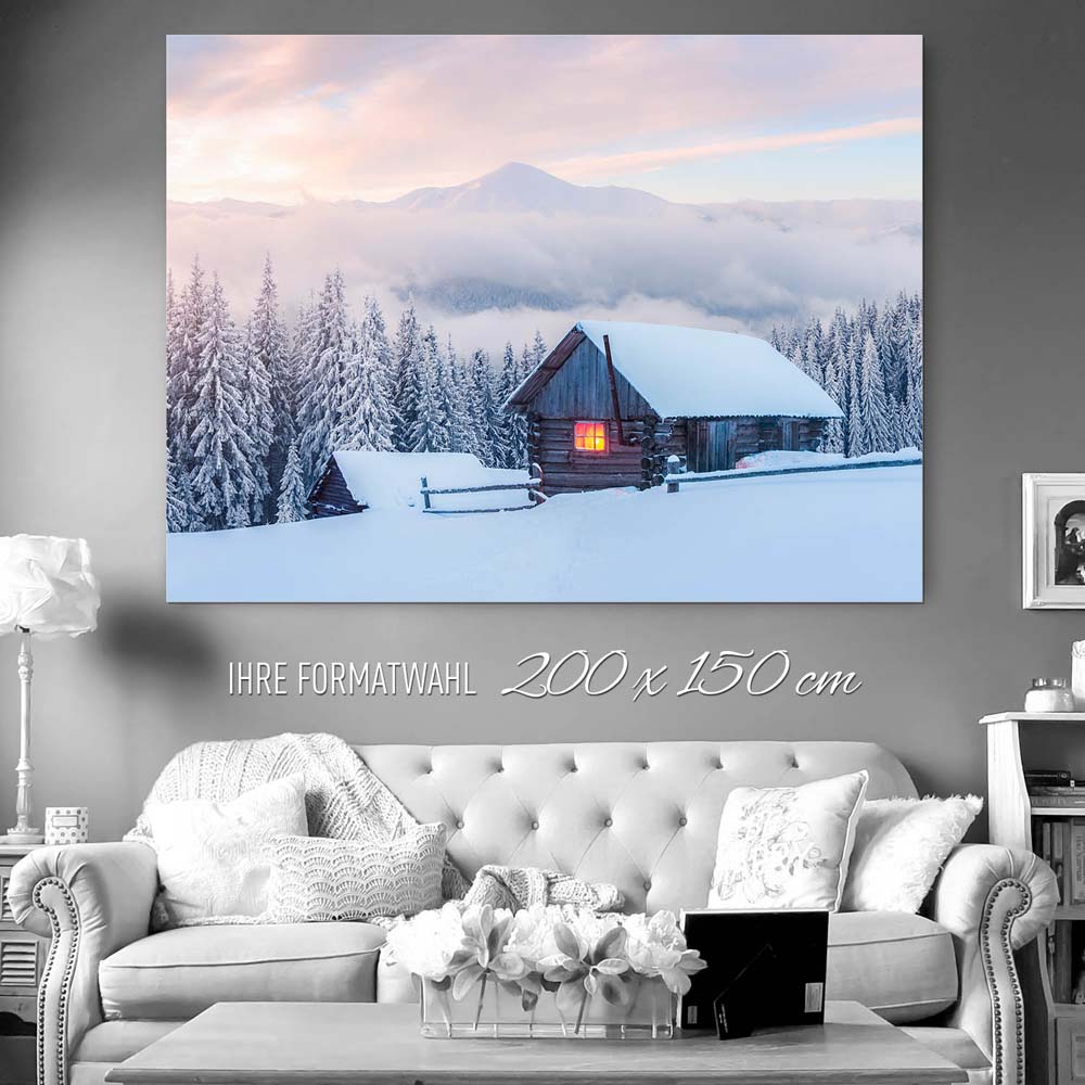 200x150cm großes Alu-Dibond Bild, Berge & Gebirge Winterhütte