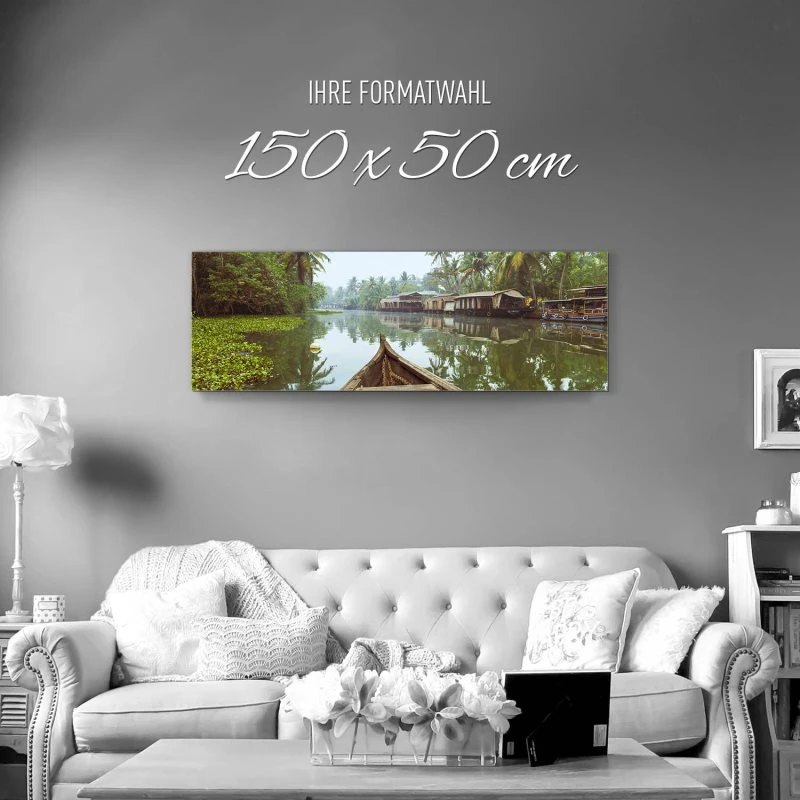 Alu-Dibond Bild 150x50cm groß Flüsse & Seen Kumarakom Indien