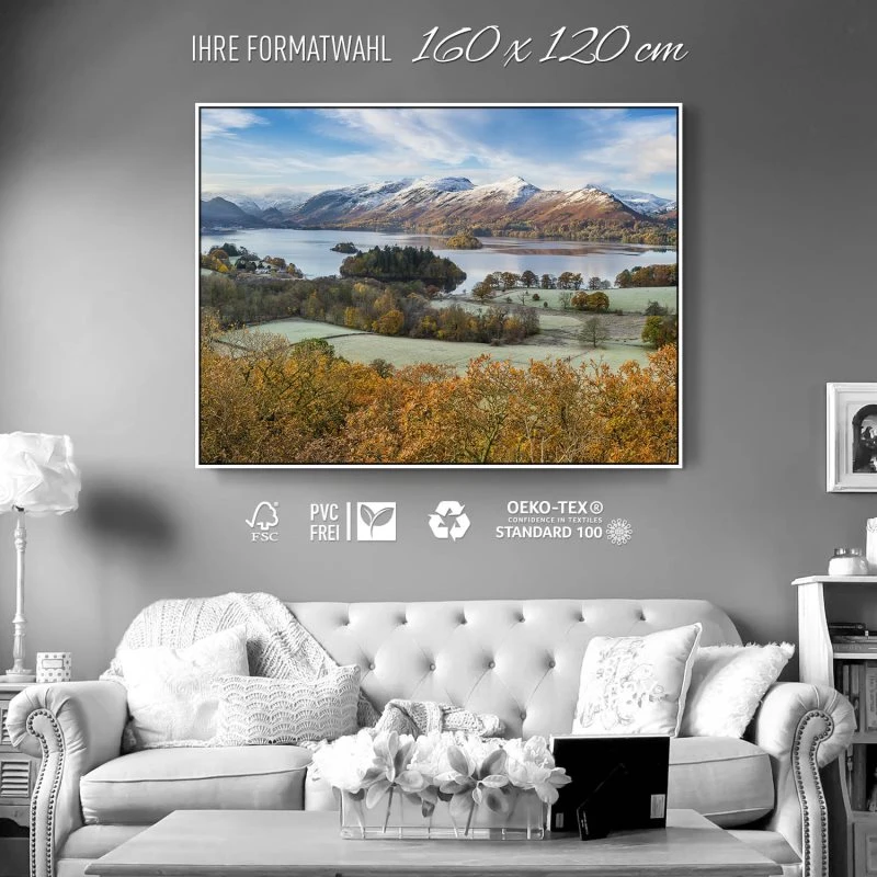 Berge & Gebirge Derwent Water England im weißen Bilderrahmen, 160x120cm