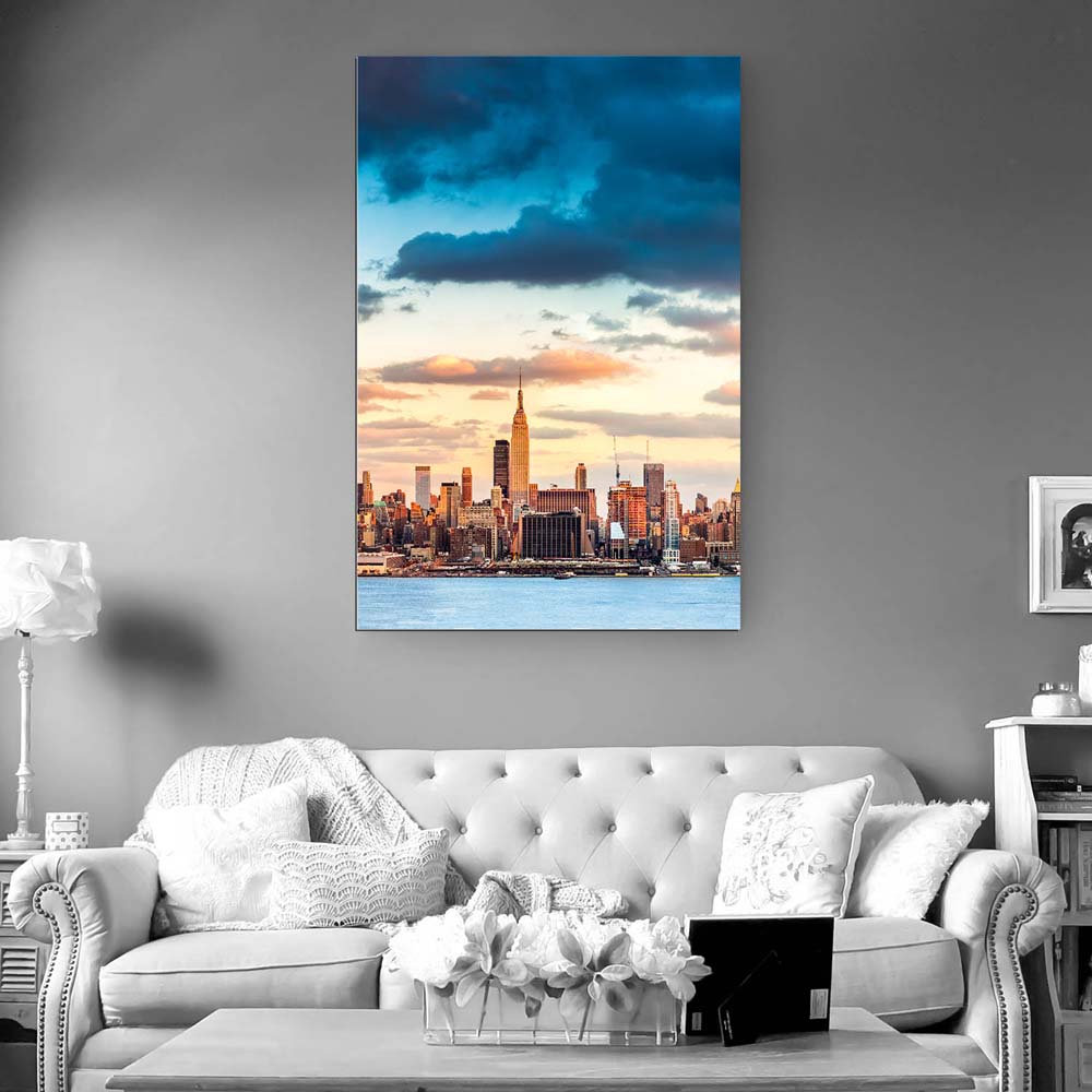 XXL Skyline Alu-Dibond Bild im Hochformat 100x150cm, Motiv Panorama von New York