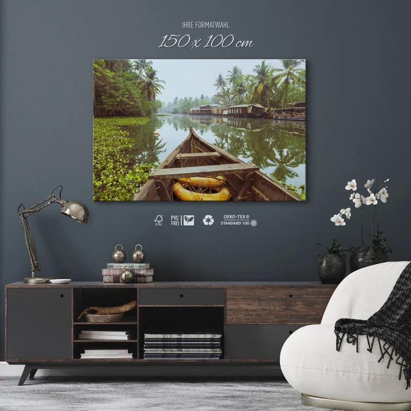 Keilrahmenbild 150x100cm, Flüsse & Seen Kumarakom Indien