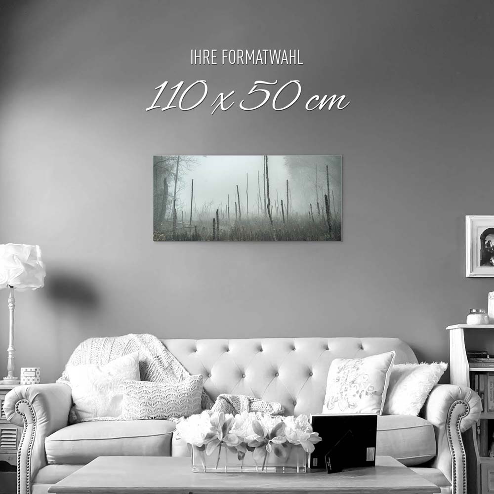 Wandbild auf Alu-Dibond, Wald Bäume Sumpfgebiet, 110x50cm groß