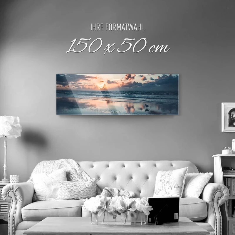 Strand & Meer Sonnenuntergang Nordsee als Acrylglasverbund Bild 150x50cm