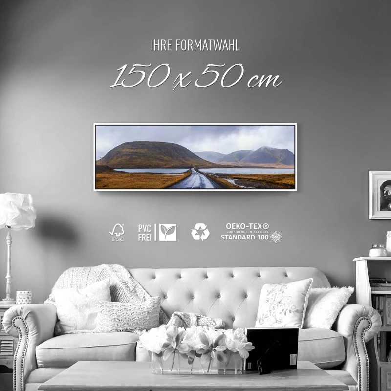 Berge & Gebirge Halbinsel Snæfellsnes Island im weißen Bilderrahmen, 150x50cm