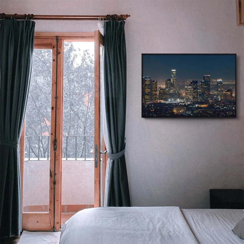 Skyline Los Angeles Nachts im schwarzen Bilderrahmen, 180x90cm