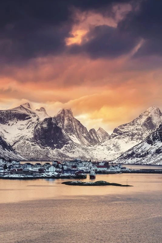 Poster 40x60cm im Hochformat, Winter in Norwegen Berge & Gebirge
