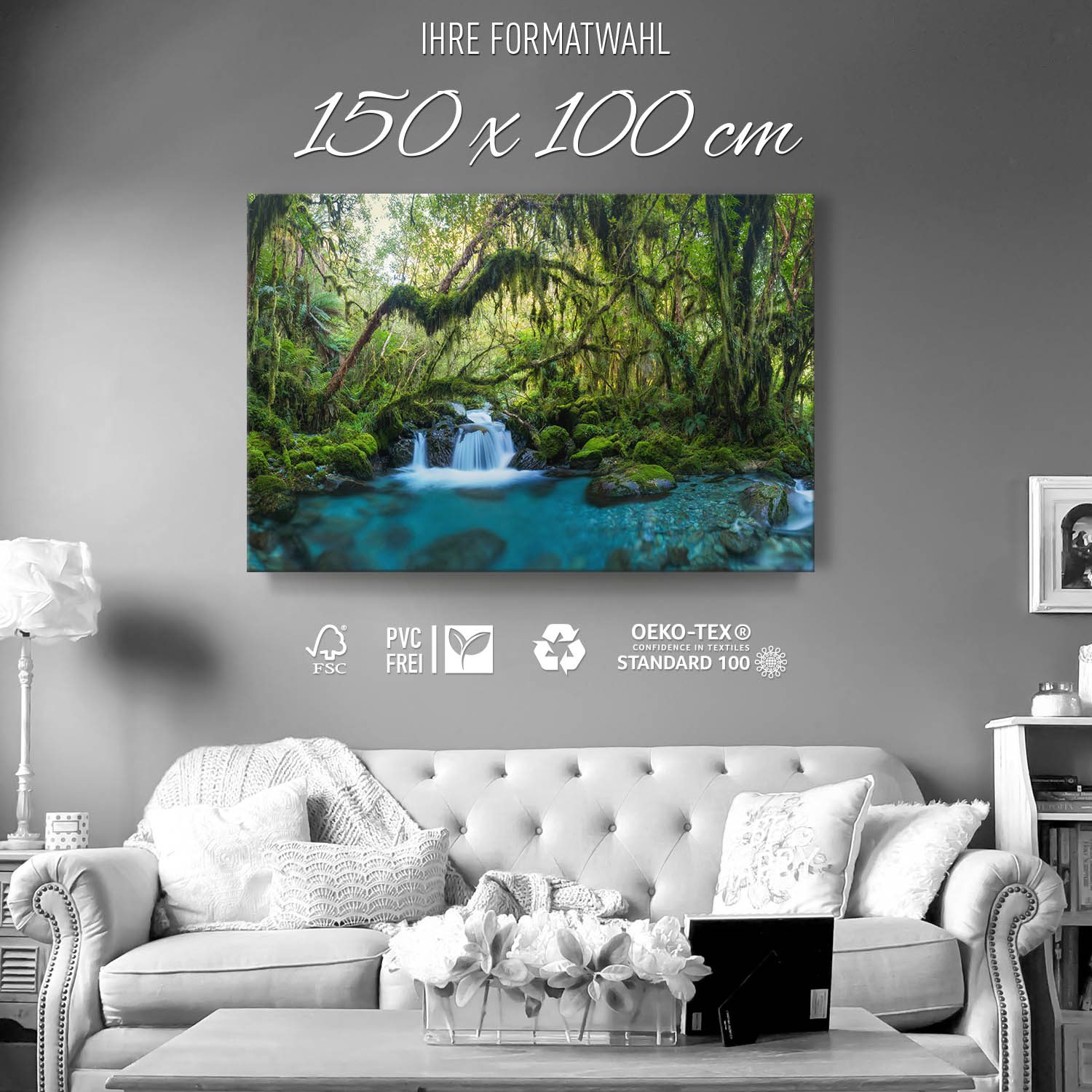 Keilrahmenbild 150x100cm, Dschungel idylischer Bachlauf