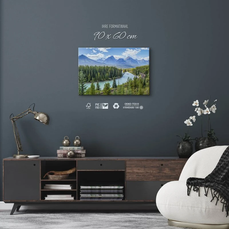 Keilrahmenbild Berge & Gebirge, Morants Curve Kanada Banff 90x60cm groß