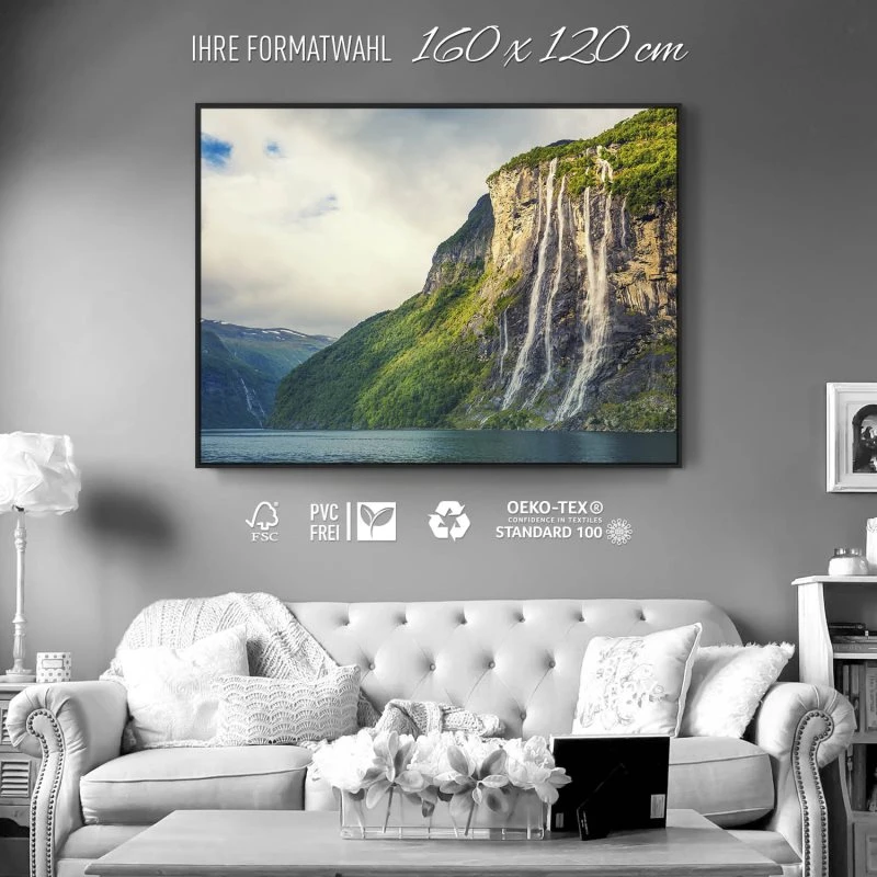 Wasserfall Seven Sisters im schwarzen Bilderrahmen, 160x120cm