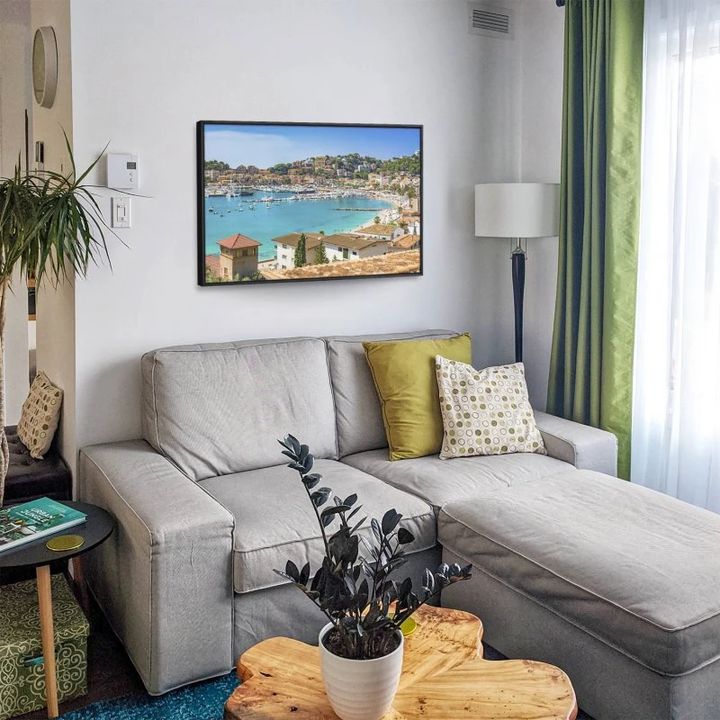 Strand & Meer Port de Soller, Mallorca im schwarzen Bilderrahmen, 150x50cm